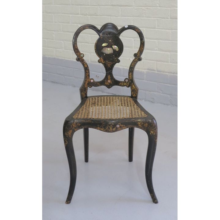 VICTORIAN MOTHER OF PEARL INLAID PAPIER MACHE SIDE CHAIR