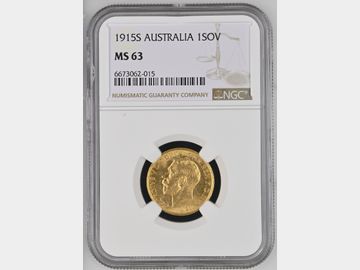 1915 GEORGE V SYDNEY MINT GOLD SOVEREIGN MS63