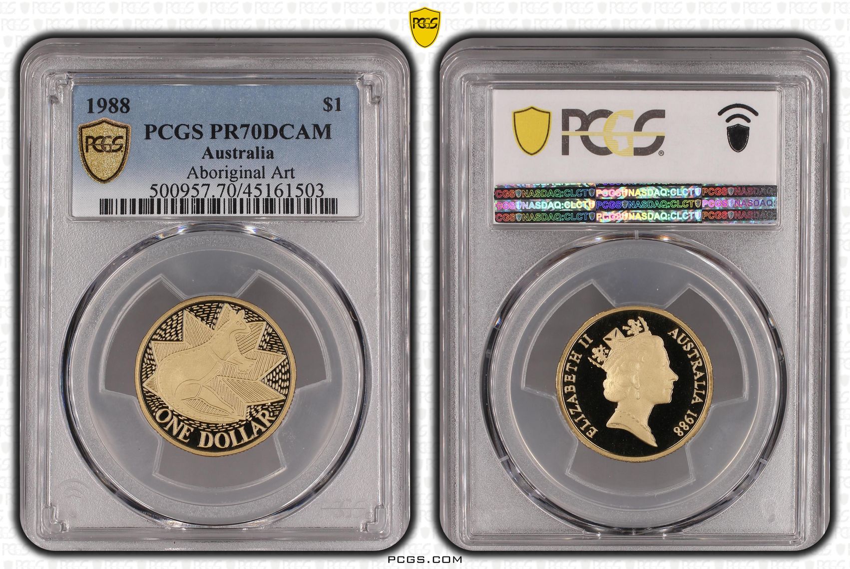 1988 Australia One Dollar, $1 Aboriginal Art - Kangaroo PCGS - PR70DCAM POP 17/0 -503