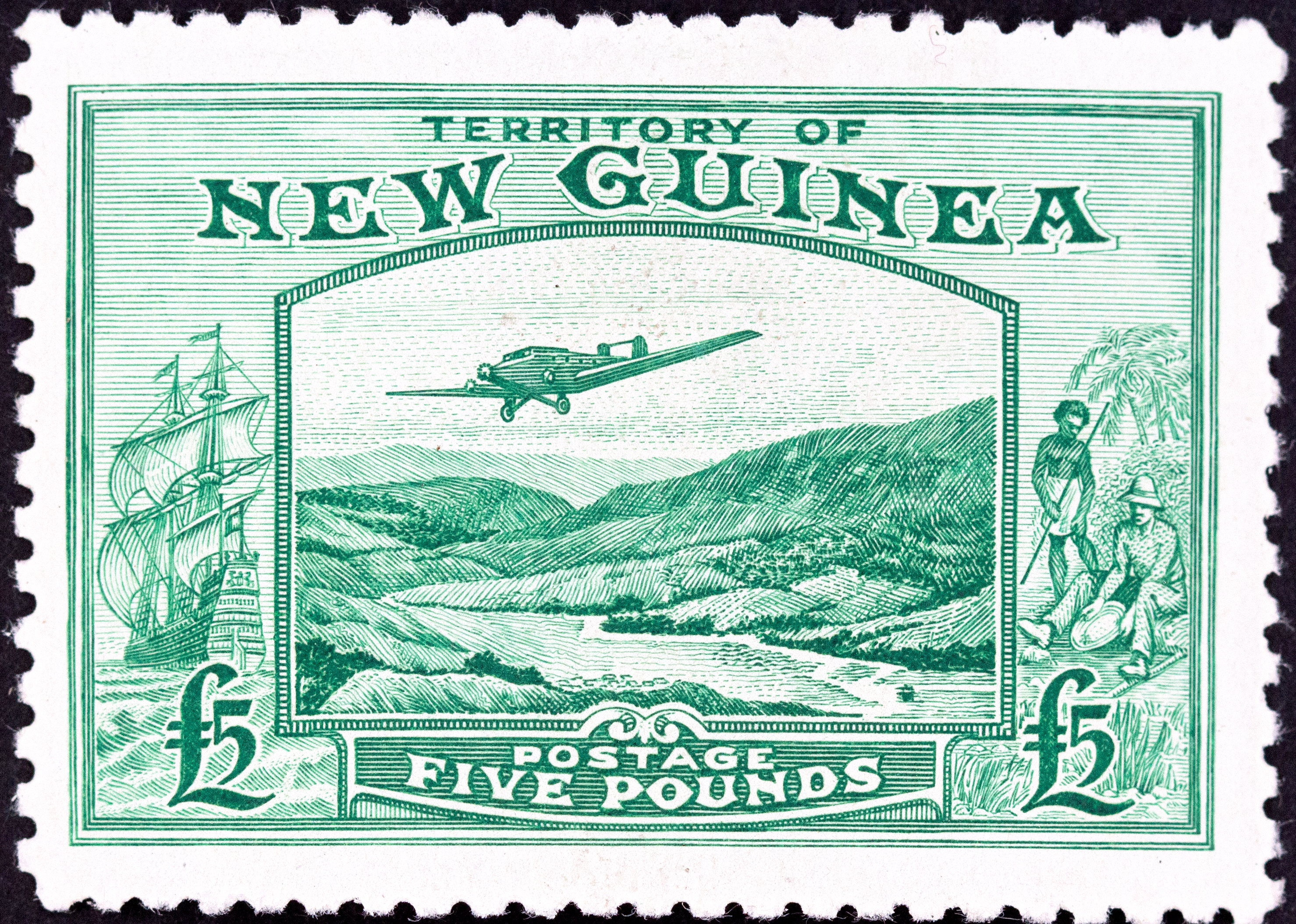New Guinea, Bulolo Airmail, Five Pounds, Emerald-Green, 1935, MNH