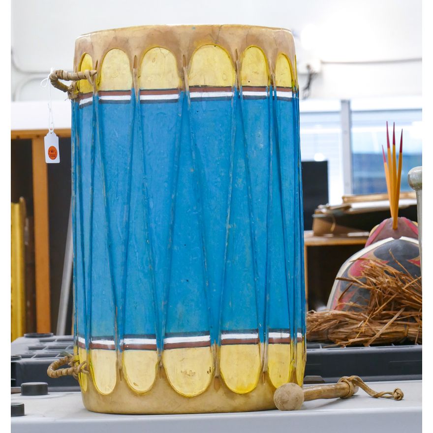 Old Native American Painted Double Drum 21''