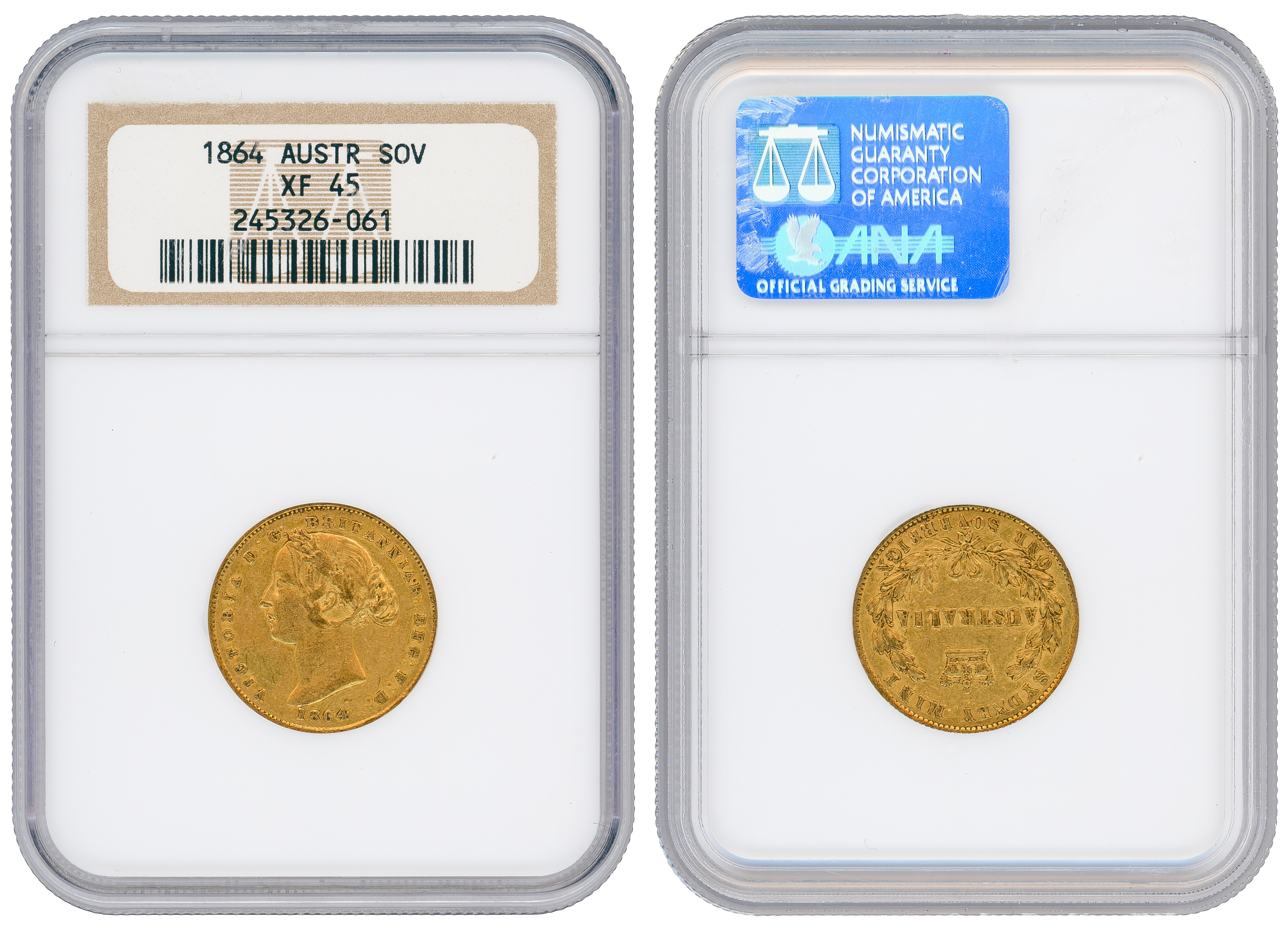 56 · Victoria, Sydney Mint - Type 2, Sovereign, 1864, NGC XF45