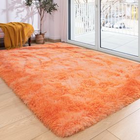 SOFTLIFE AREA RUG FOR BEDROOM, 4X6 FEET PLUSH FLUFFY RUG FOR LIVING ROOM, TIE-DYED ORANGE SHAG RUG FOR AESTHETIC ROOM DECOR, SOFT