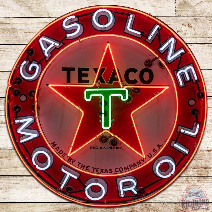 Texaco Gasoline Motor Oil 42" SS Porcelain Neon Sign