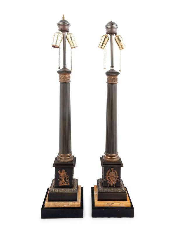 A Pair of Neoclassical Bronze Table Lamps