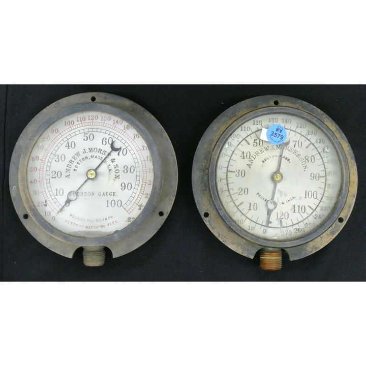 2pc Antique Andrew Morse & Son Pressure Gauges 6.5''