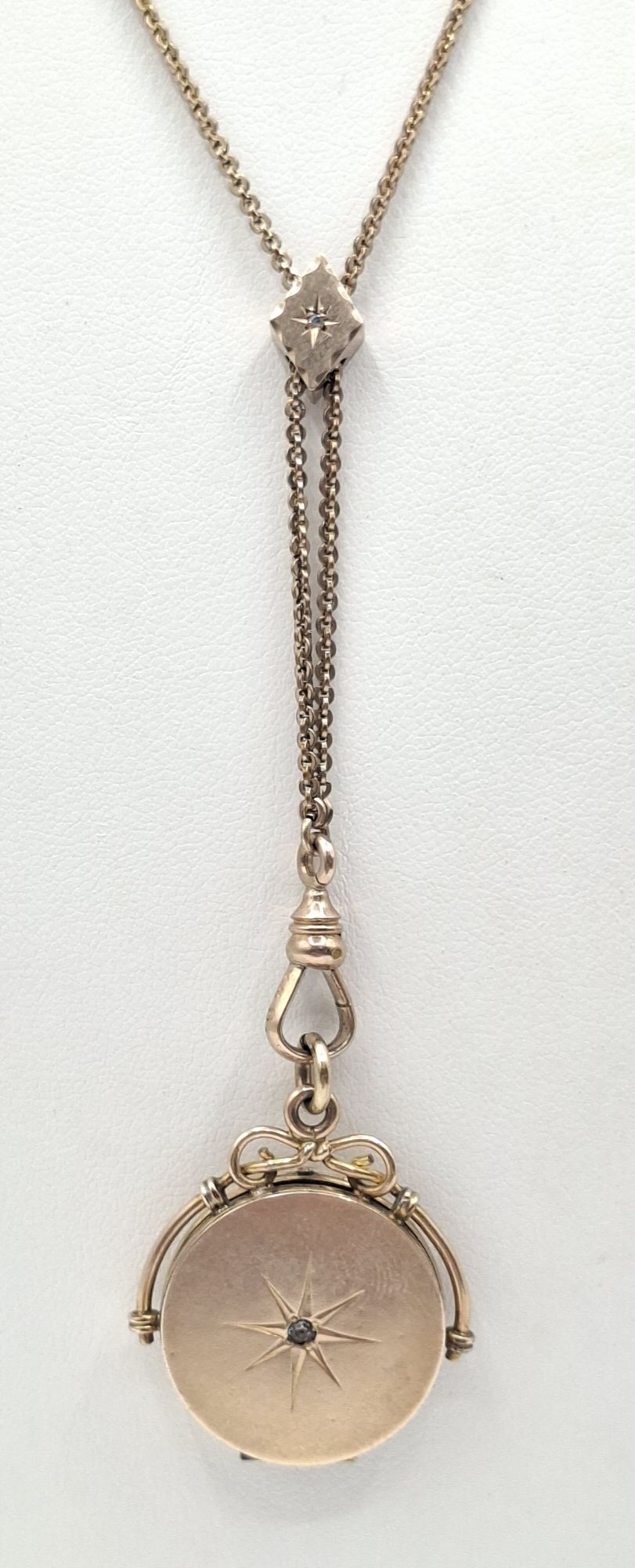 234 · ANTIQUE 9CT GOLD DIAMOND PENDANT WITH CHAIN