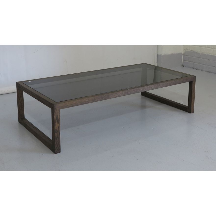 GLASS-TOP OAK COFFEE TABLE