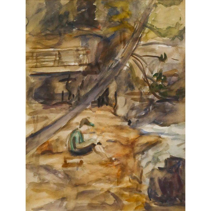 Arthur or Albert Runquist ''Boy at the Stream'' Watercolor on Paper