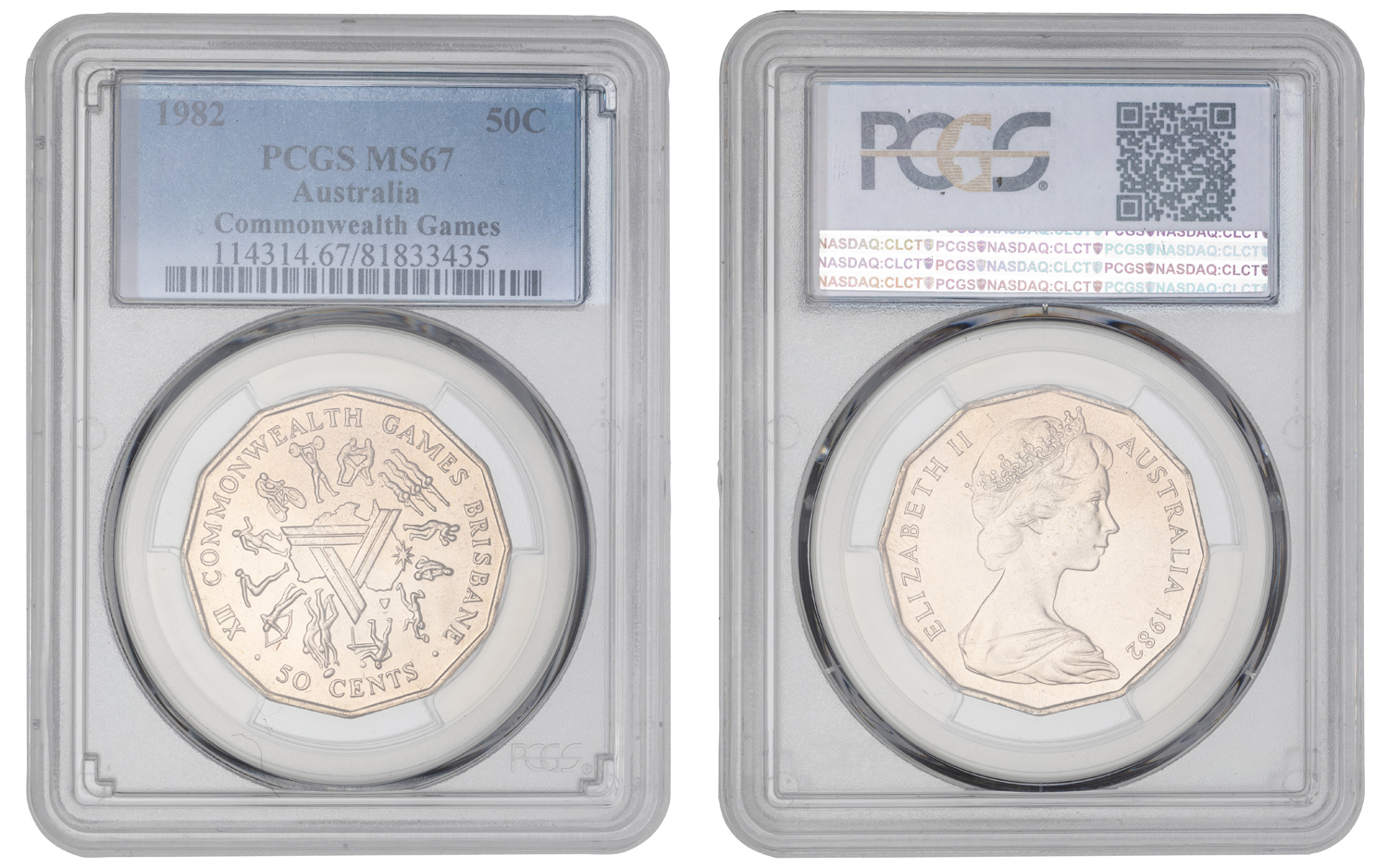 Elizabeth II, Commonwealth Games, Fifty Cent, 1982, PCGS MS67