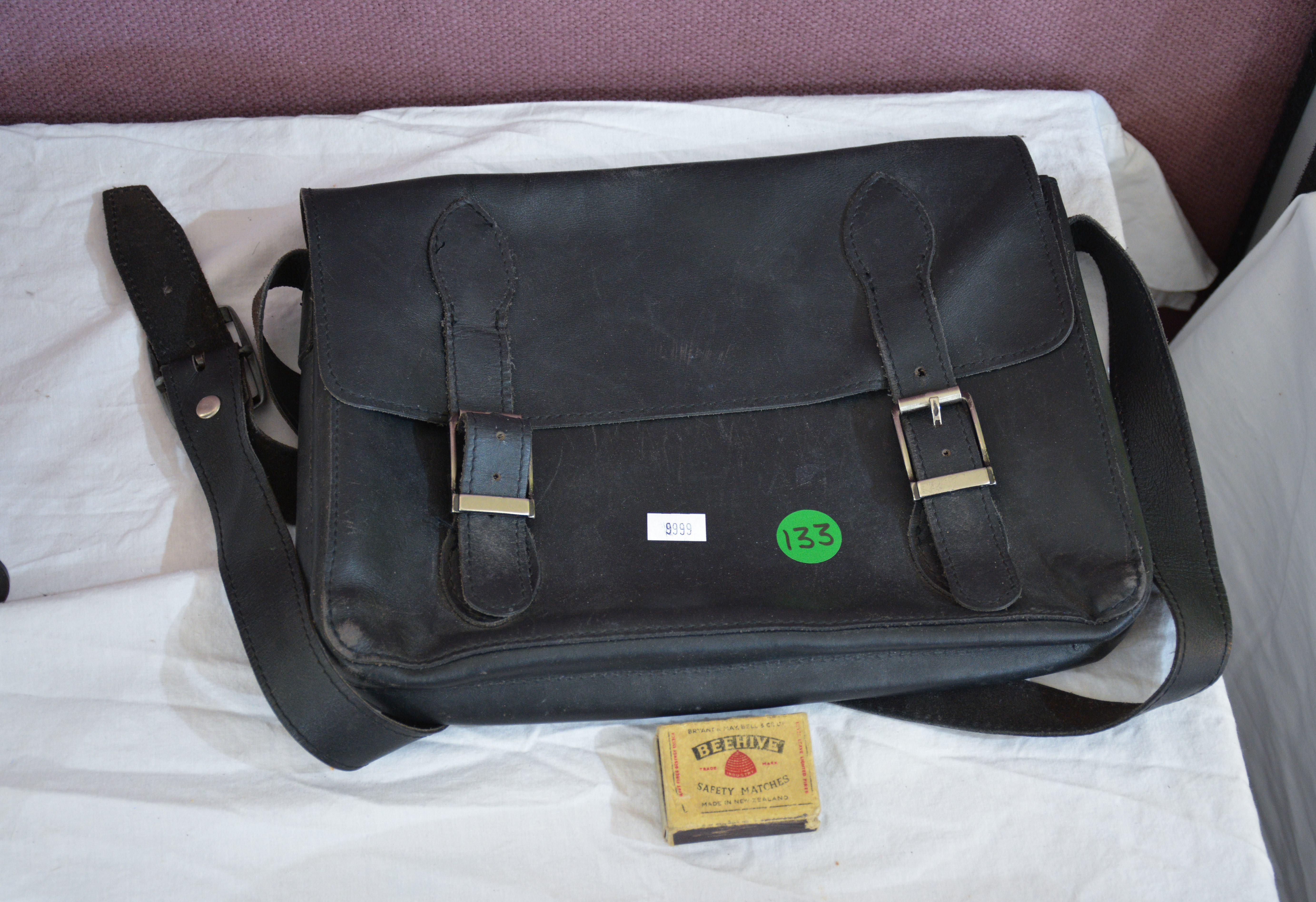 Vintage Black Leather Satchel — sold at auction in New Zealand for $30