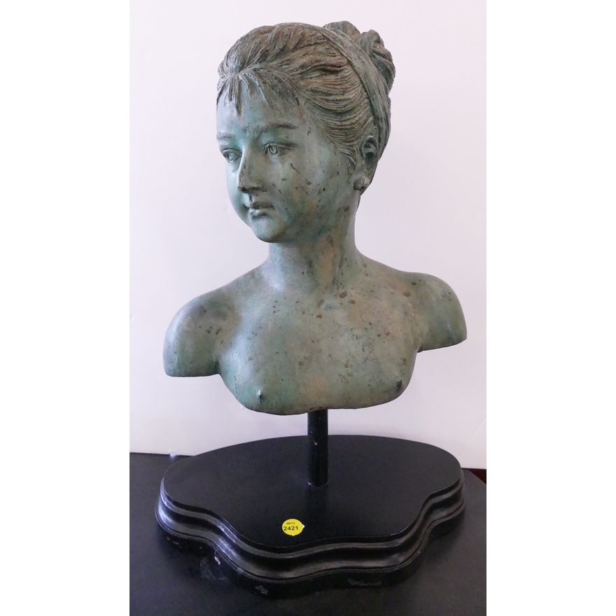 Verdigris Bronze Bust of a Young Woman- 20''