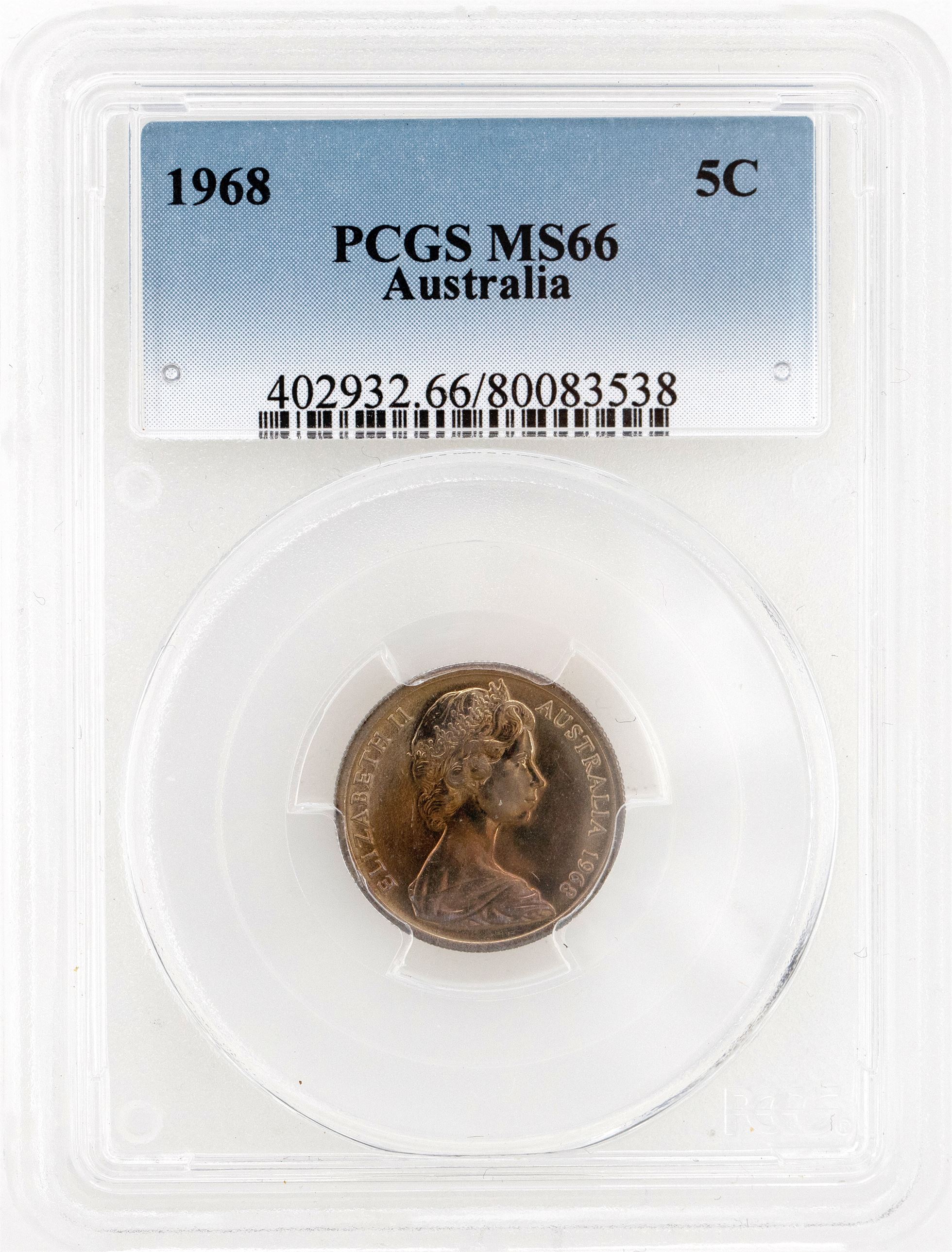 1968 Australia Five Cent, 5c PCGS - MS66 -538
