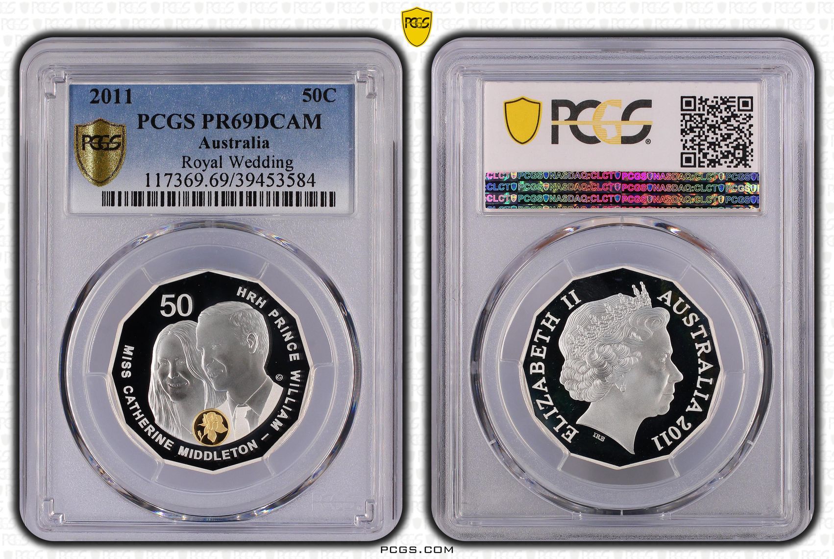 Elizabeth II, Royal Wedding Silver Selective Gilt, Fifty Cent, 2011, PCGS PR69DCAM