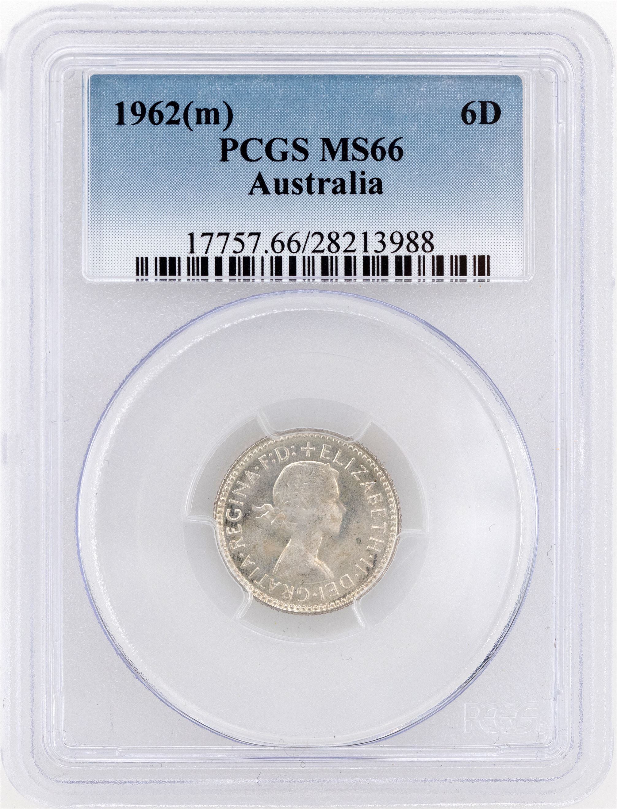 1962(m) Australia Sixpence Silver PCGS - MS66 -988