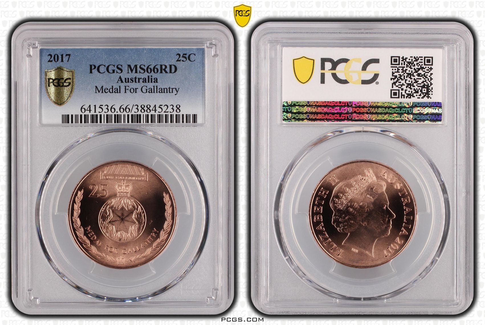 2017 Australia Twenty Five Cent, 25c Medal For Gallantry PCGS - MS66RD POP 7/0 -238