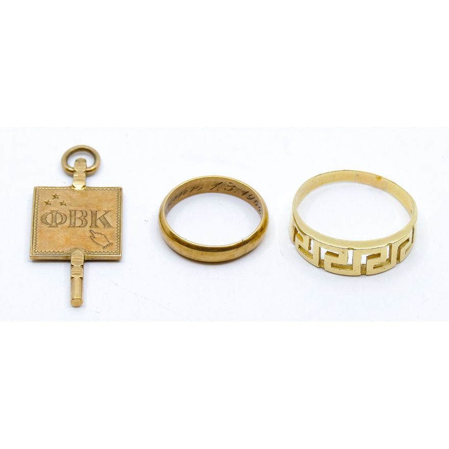 Box 3pc Gold 14k Rings and 10k Fraternal Charm
