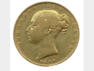1844 VICTORIA YOUNG HEAD 'SMALL 44' SHIELD GOLD SOVEREIGN