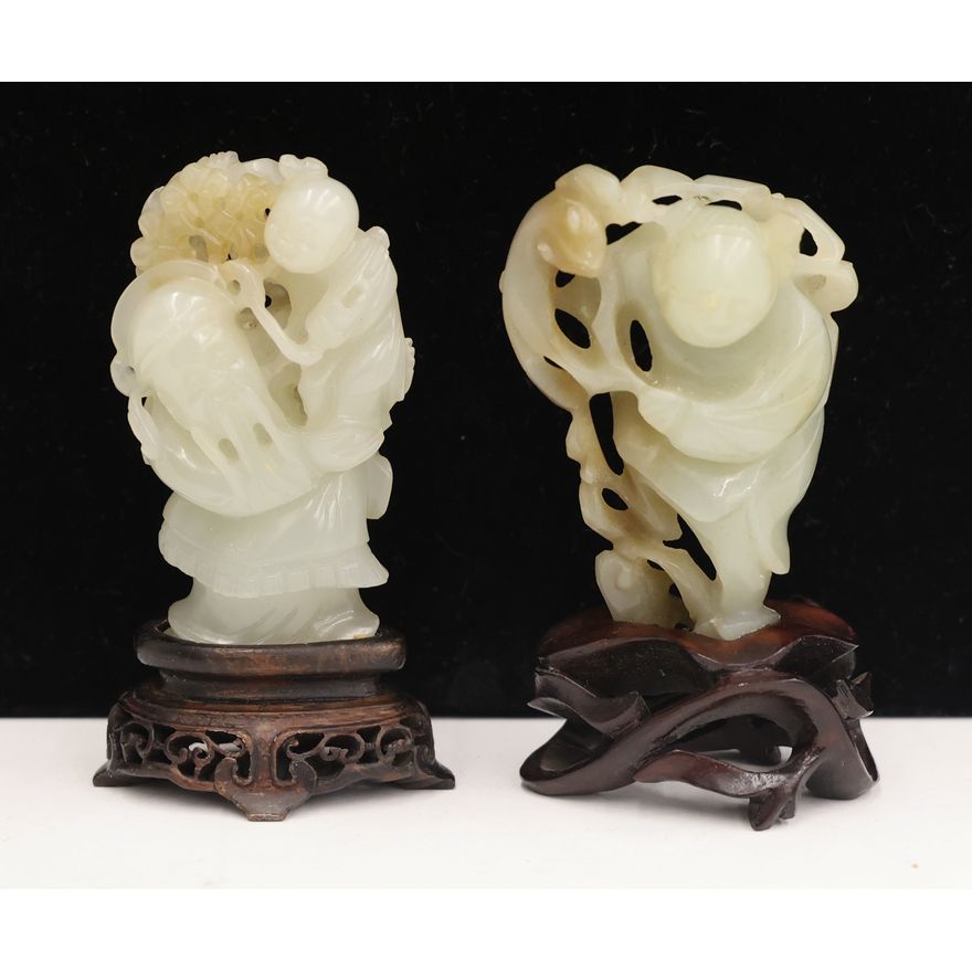 2pc Chinese Jade Small Figures on Stands