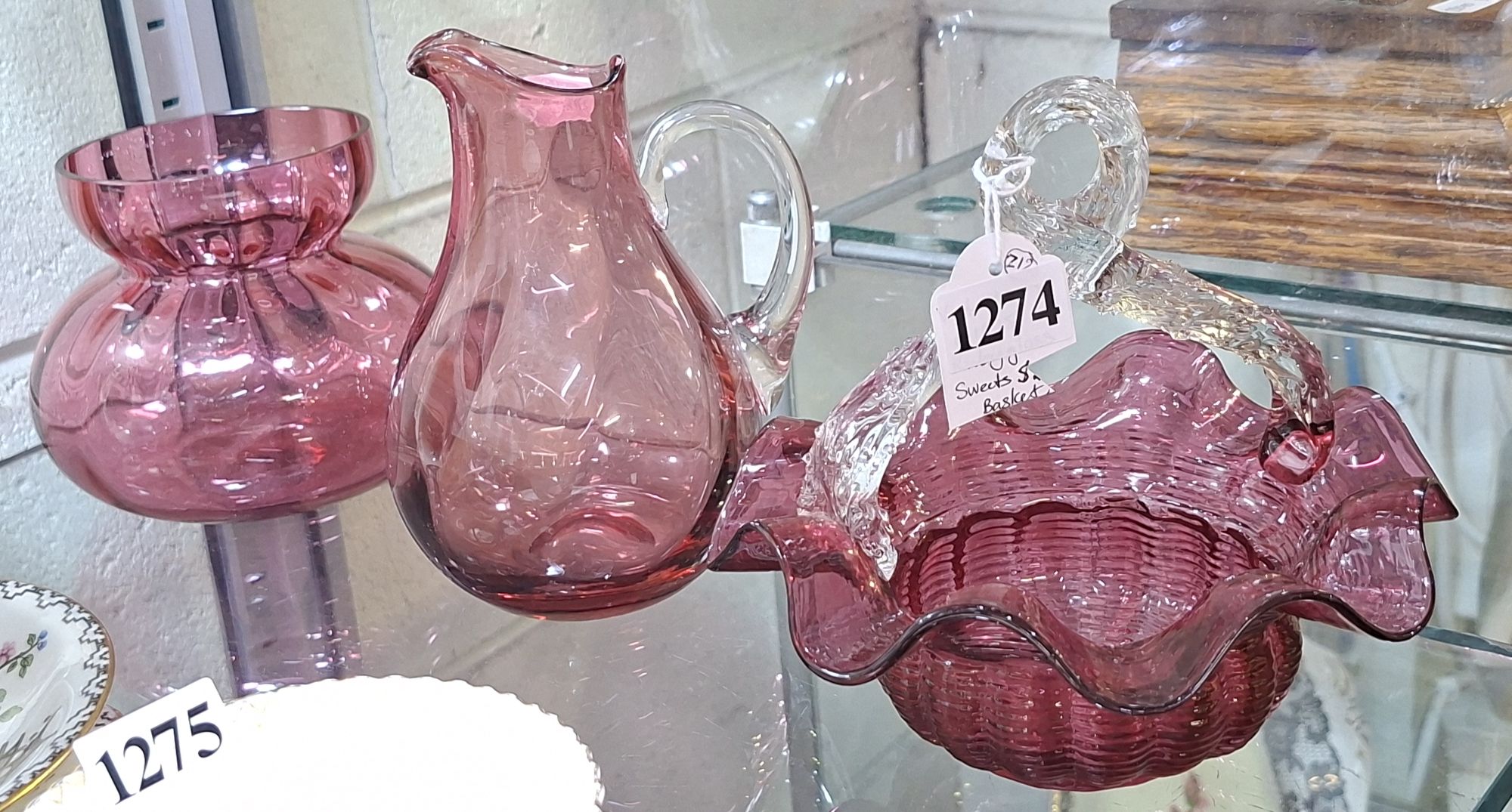 1274 · THREE PIECES OF CRANBERRY GLASS