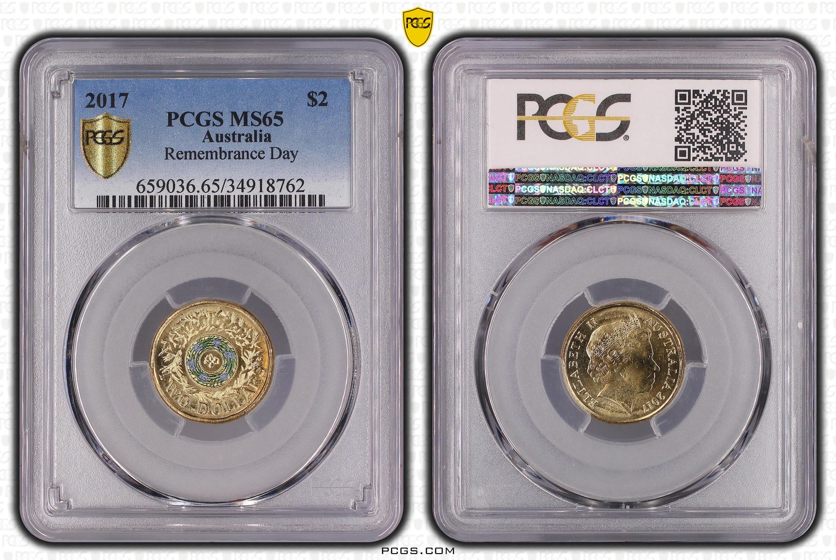 Remembrance Day, Two Dollar, 2017, PCGS MS65