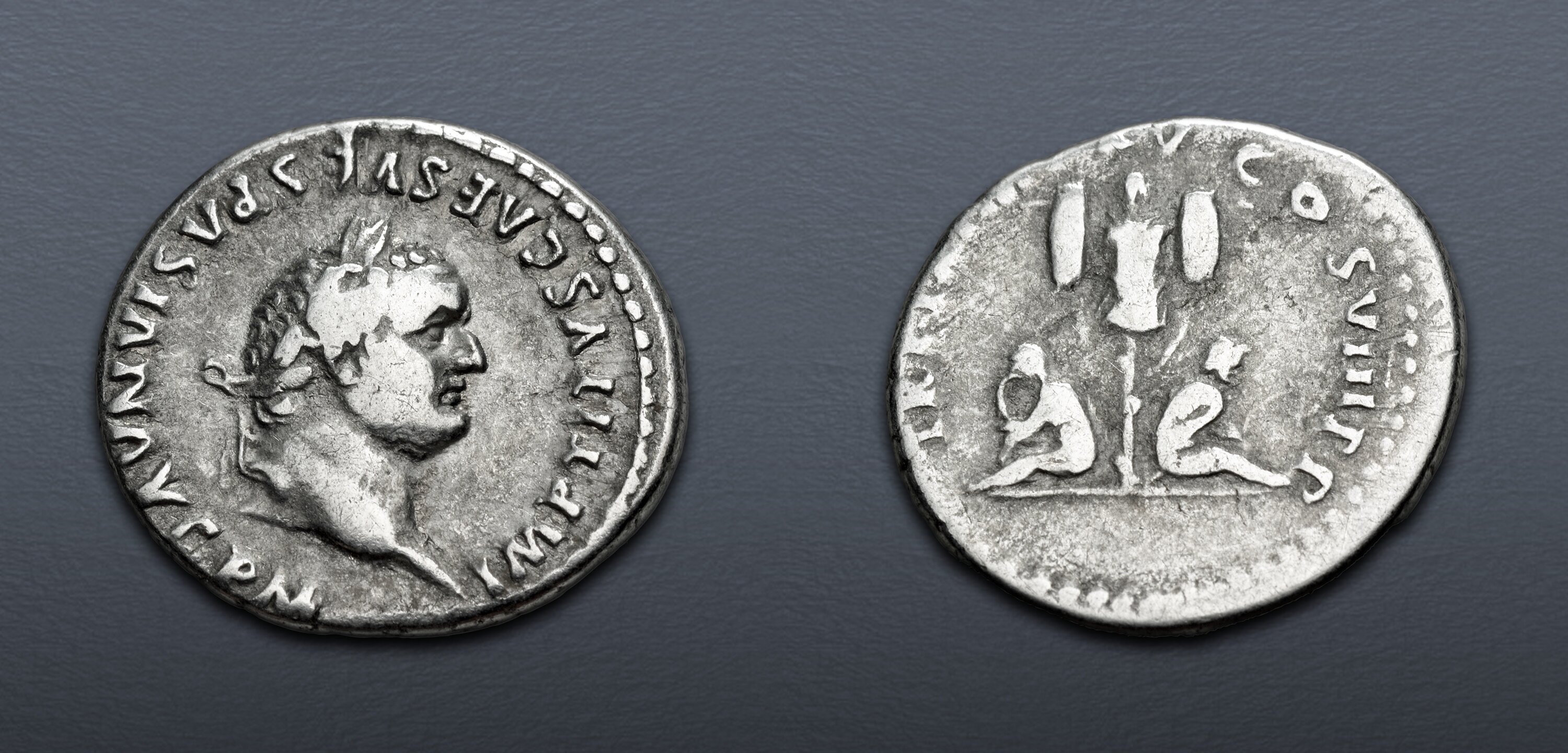 Titus. AD 79-81. AR Denarius (18mm, 3.47 g, 7h). “Judaea Capta ...