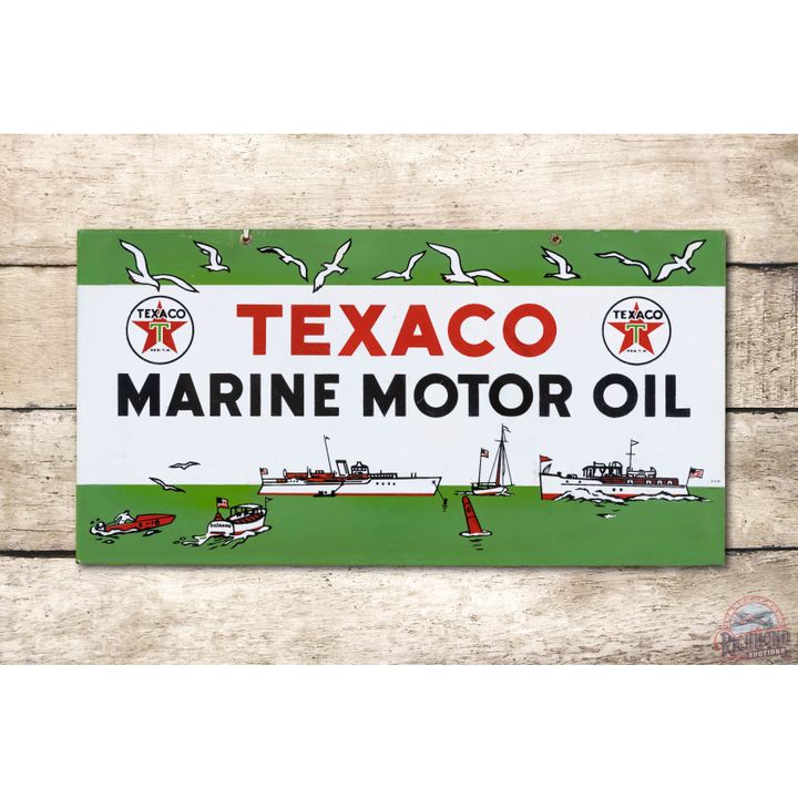 22" Texaco Marine Motor Oil Porcelain Sign TAC 6.9 & Restored