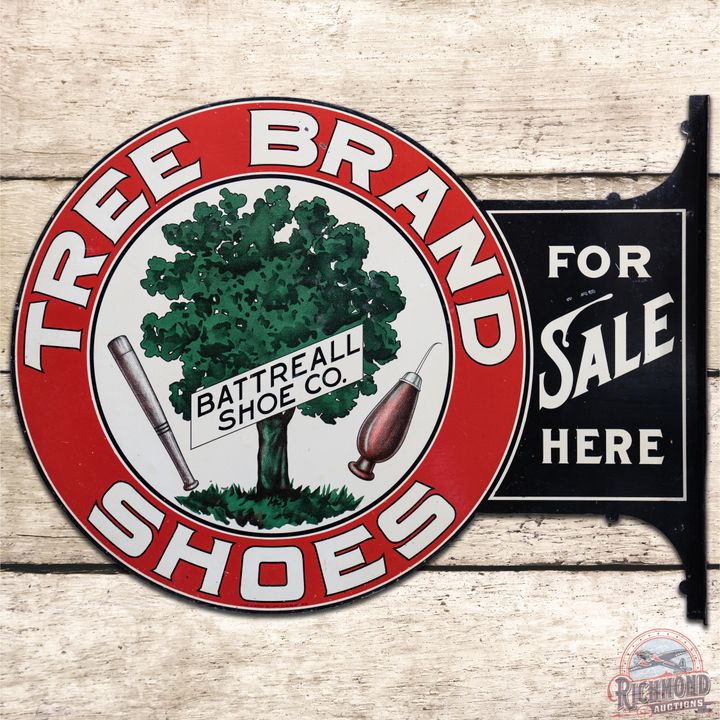 Battreall Shoe Co Tree Brand 76 District For Sale Here Tin Flange Sign - 8.25 & 8