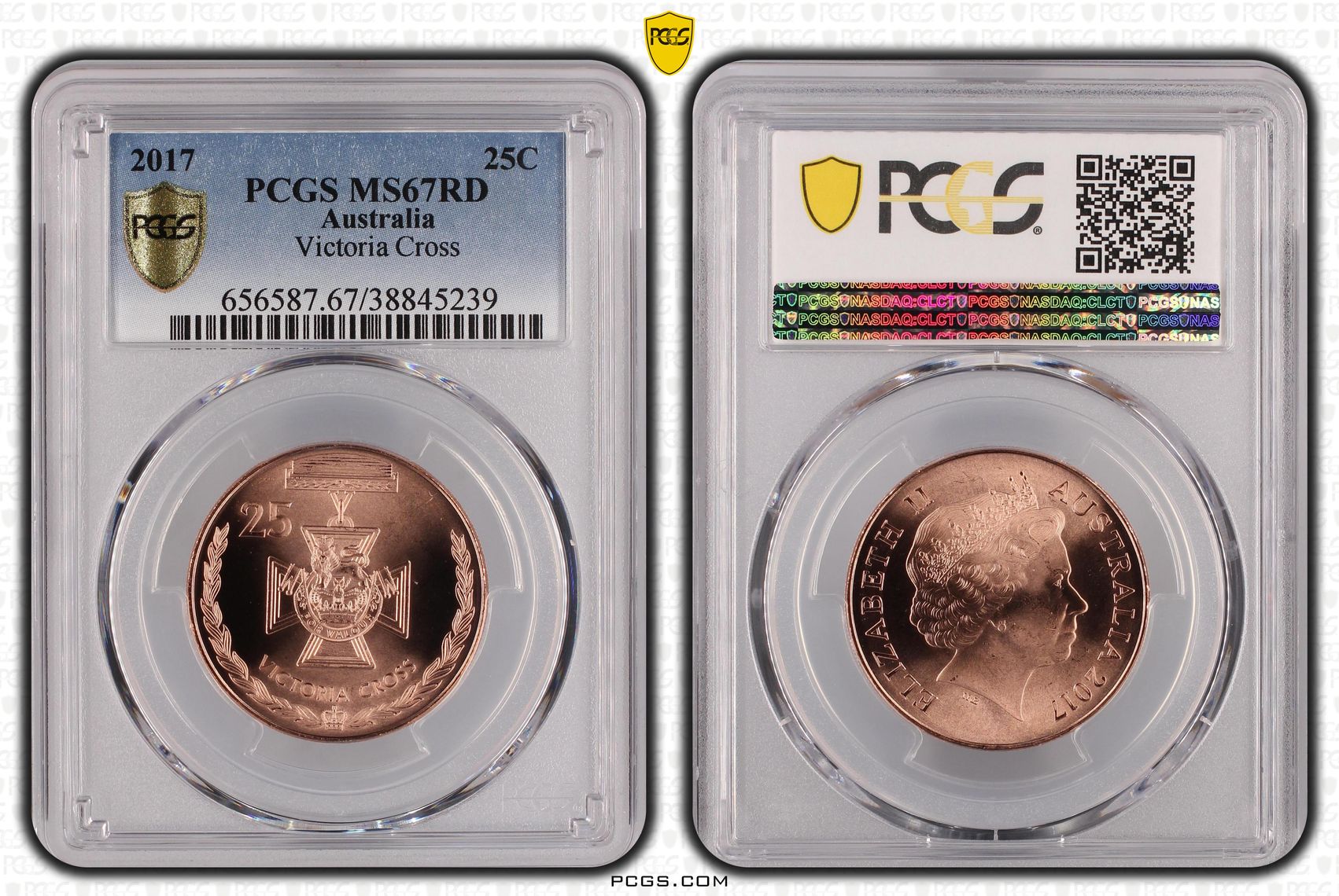 2017 Australia Twenty Five Cent, 25c Victoria Cross PCGS - MS67RD -239