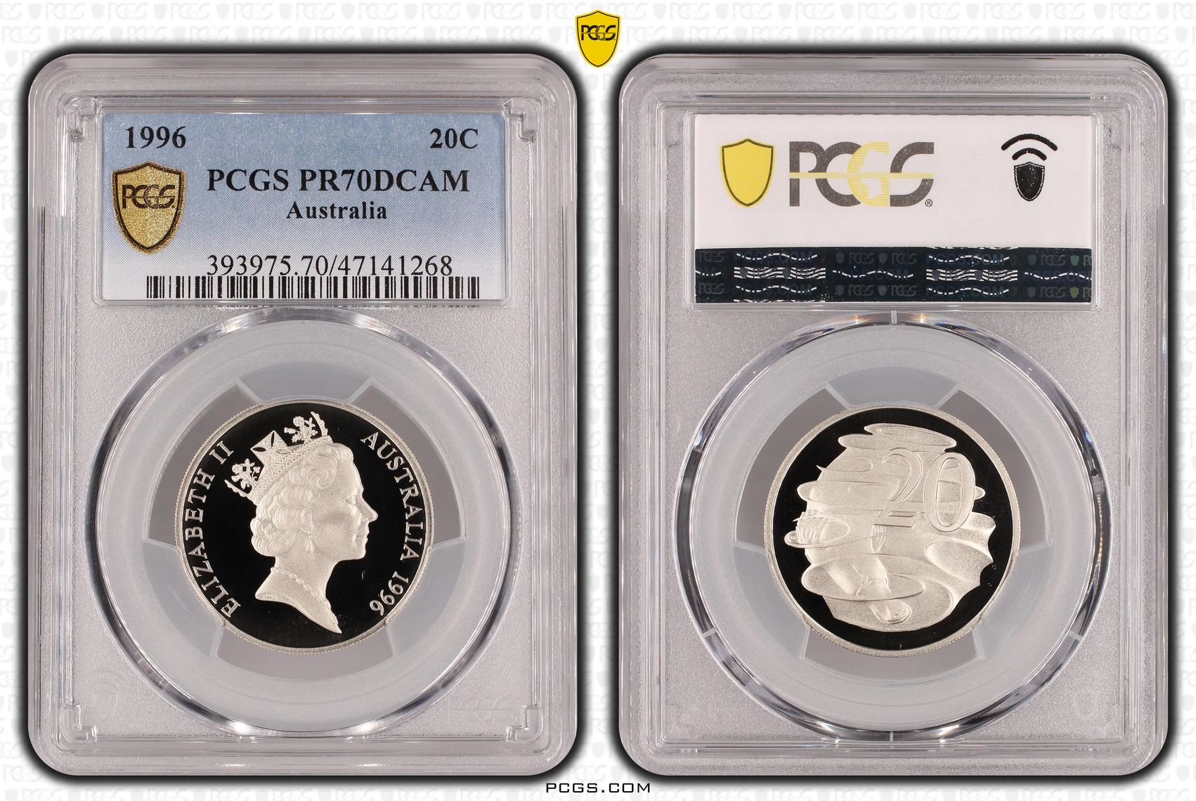 Elizabeth II, Pop 12/0, Twenty Cent, 1996, PCGS PR70DCAM