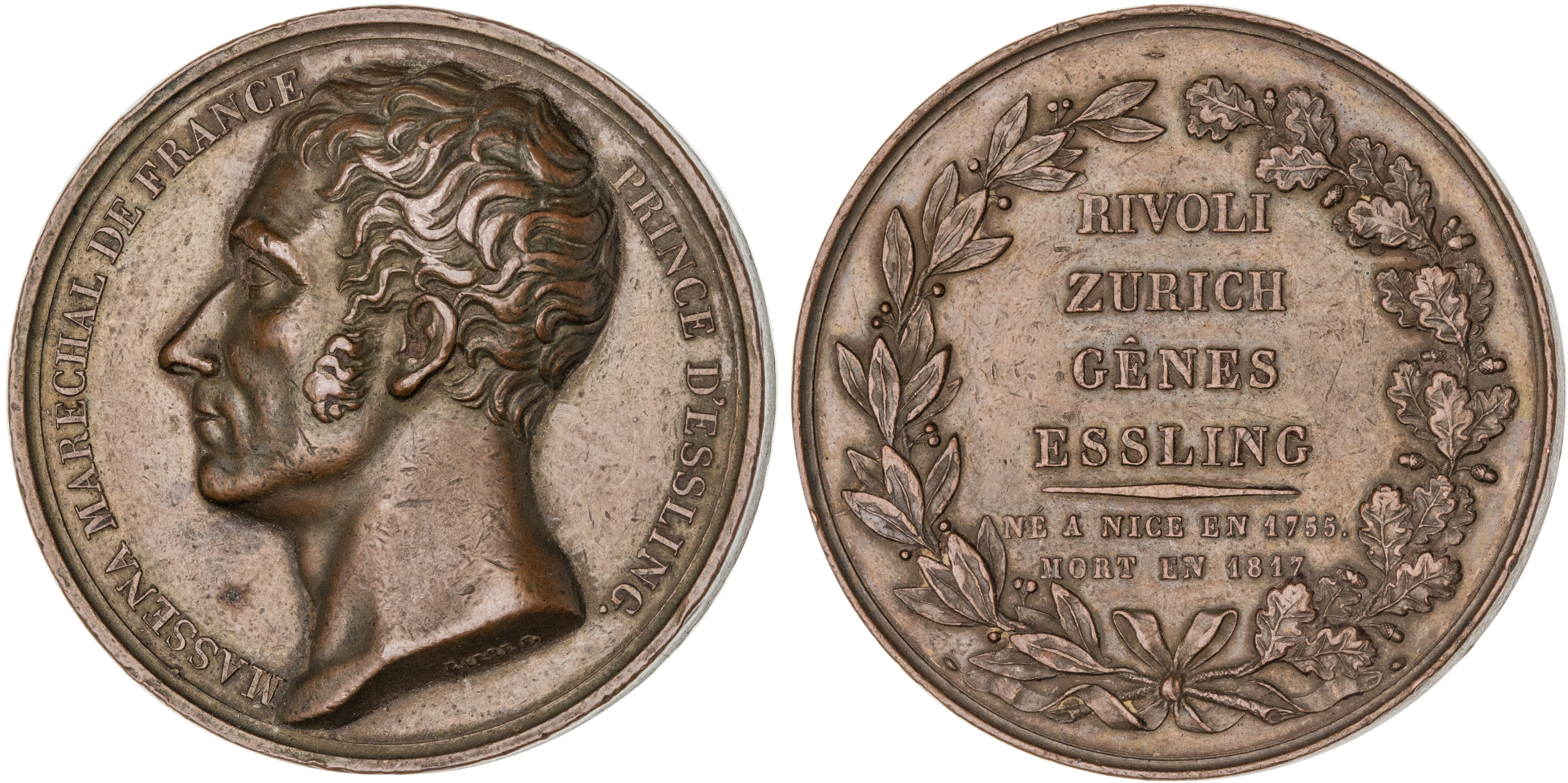France, Kingdom of Napoleon, Andre Massena, Prince of Essling, Death Medal, 1817, EF