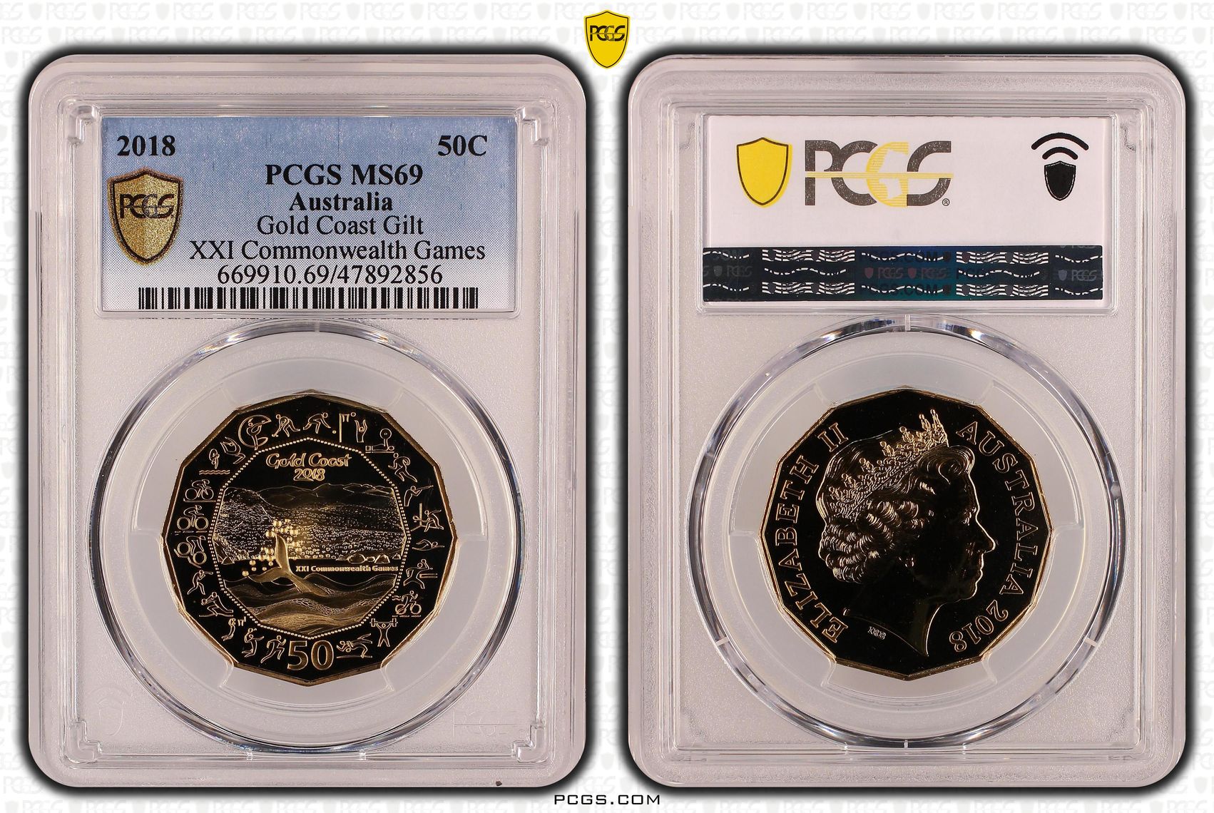 Gold Coast Gilt XXI Commonwealth Games, Fifty Cent, 2018, PCGS MS69