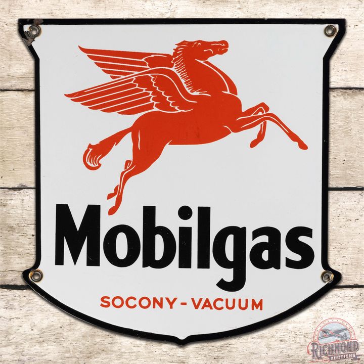 Rare Mobilgas Socony-Vacuum Single Sided Porcelain Truck Door Sign w/ Pegasus "Right Facing"