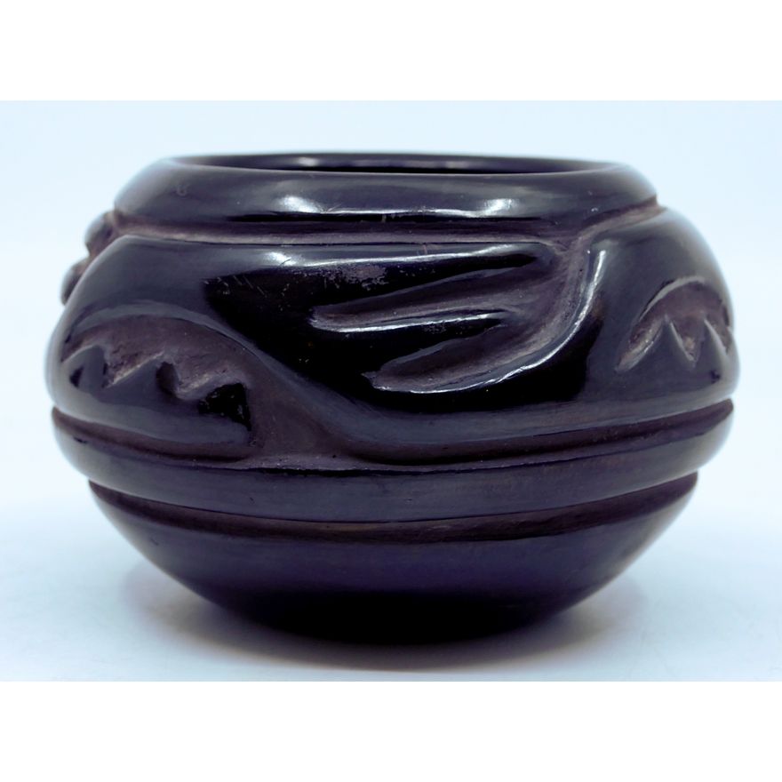 Celes Evelyn Santa Clara Blackware Carved Avanyu Bowl 5''