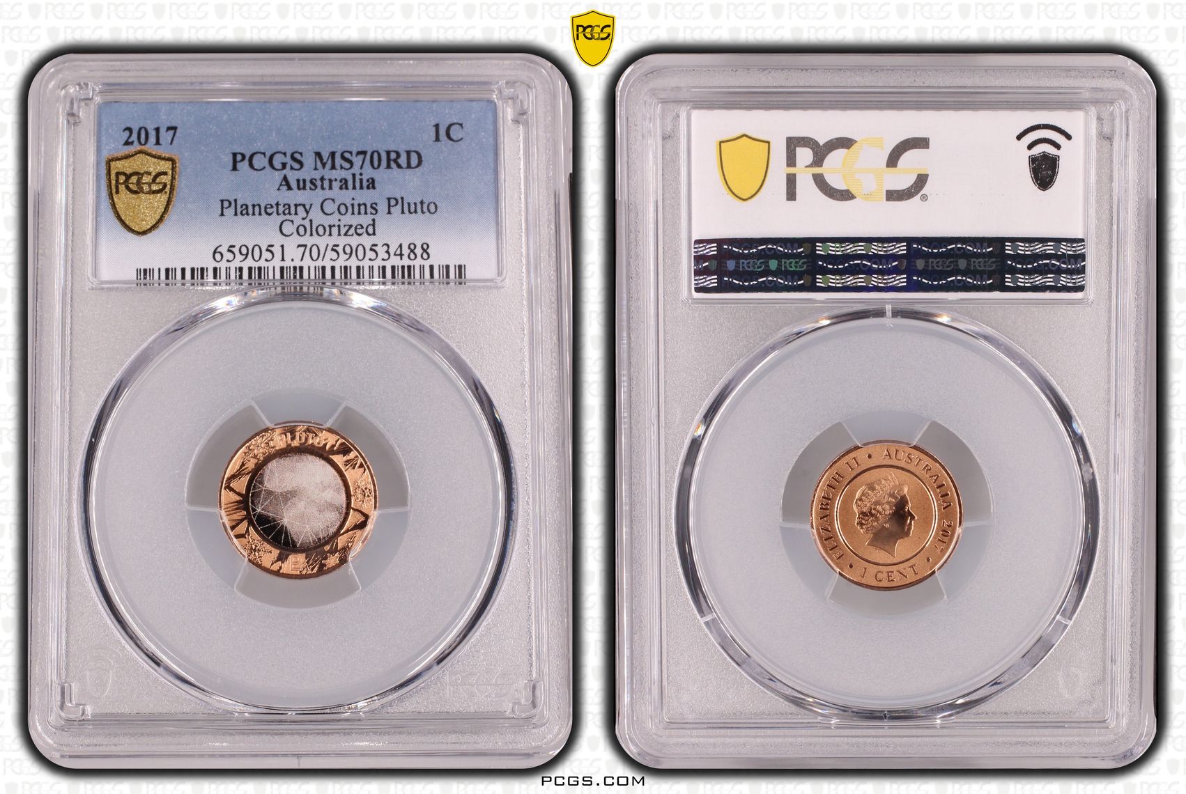 224 · Planetary Coins Pluto Colourised, One Cent, 2017,  MS70RD