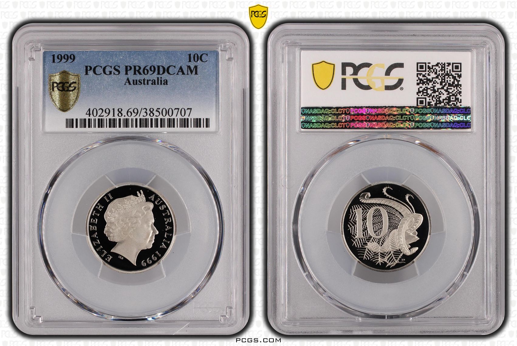 Elizabeth II, Ten Cent, 1999, PCGS PR69DCAM