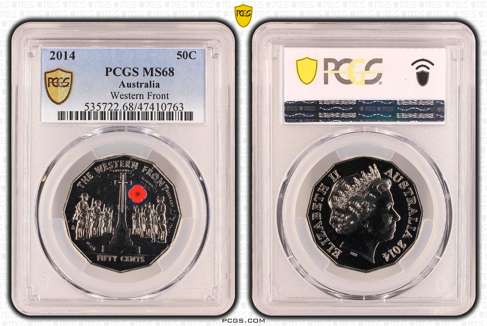Elizabeth II, Western Front, Fifty Cent, 2014, PCGS MS68