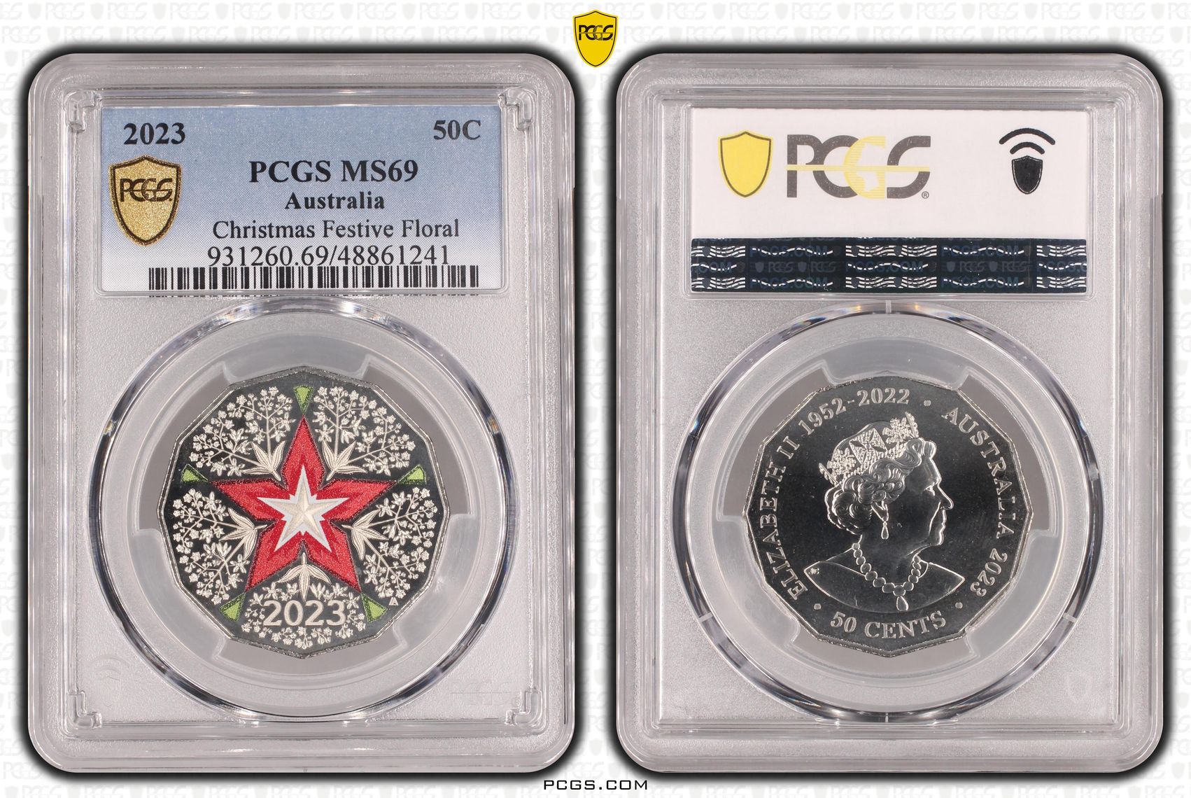 425 · Christmas Festive Floral, Fifty Cent, 2023, PCGS MS69