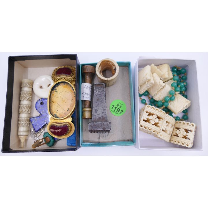 3 Boxes Old Asian & Ethnic Jewelry and Seals