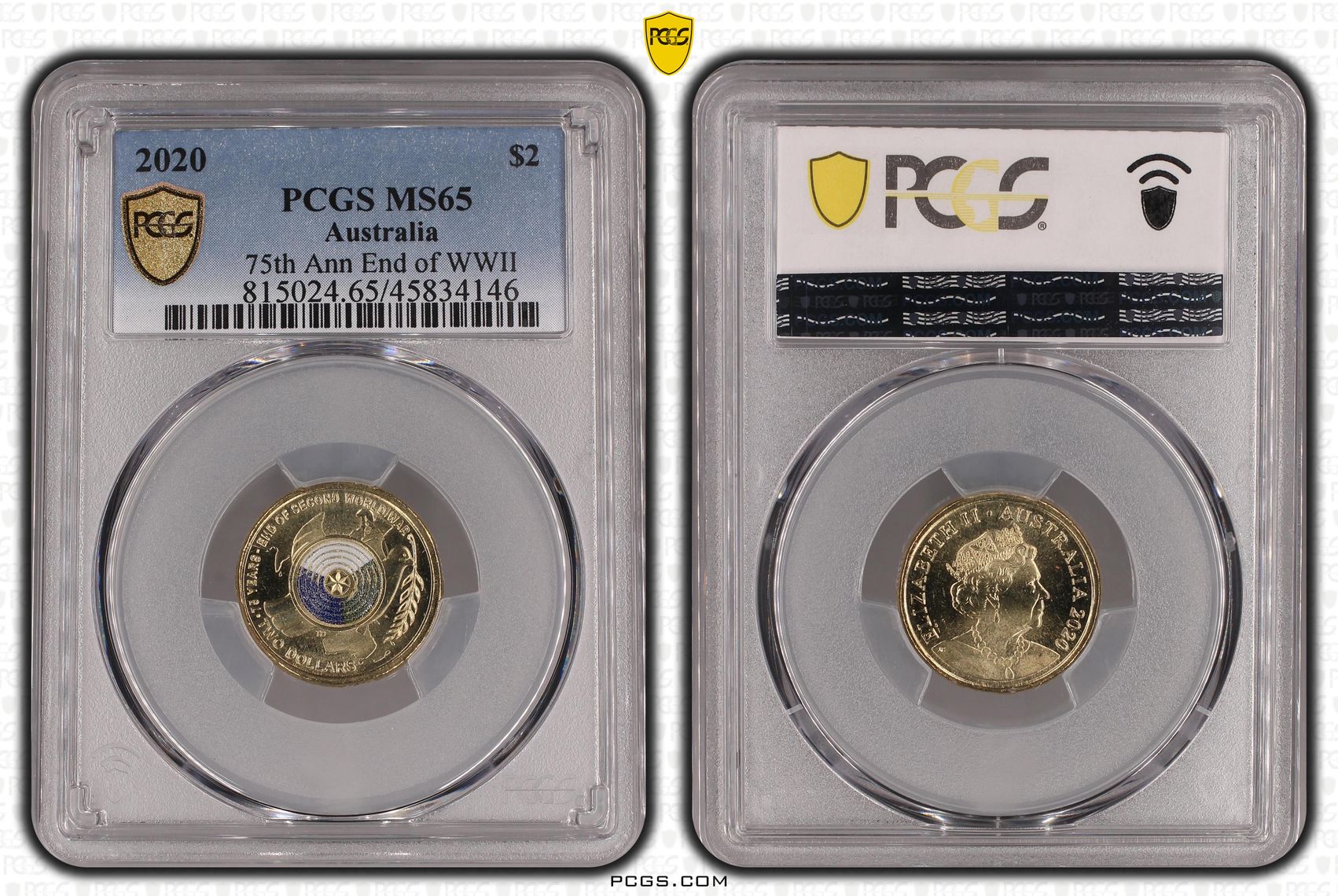 75th Ann End of WWII Colourised, Two Dollar, 2020, PCGS MS65