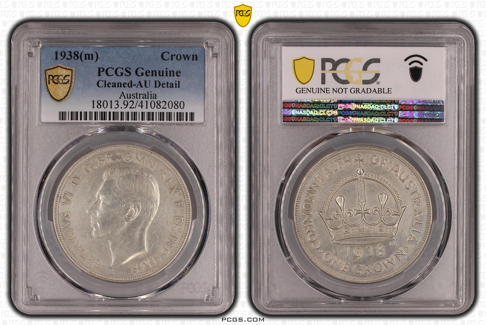 1938(m) Australia Crown Silver PCGS - Genuine - AU Details (92 - Cleaned) -080