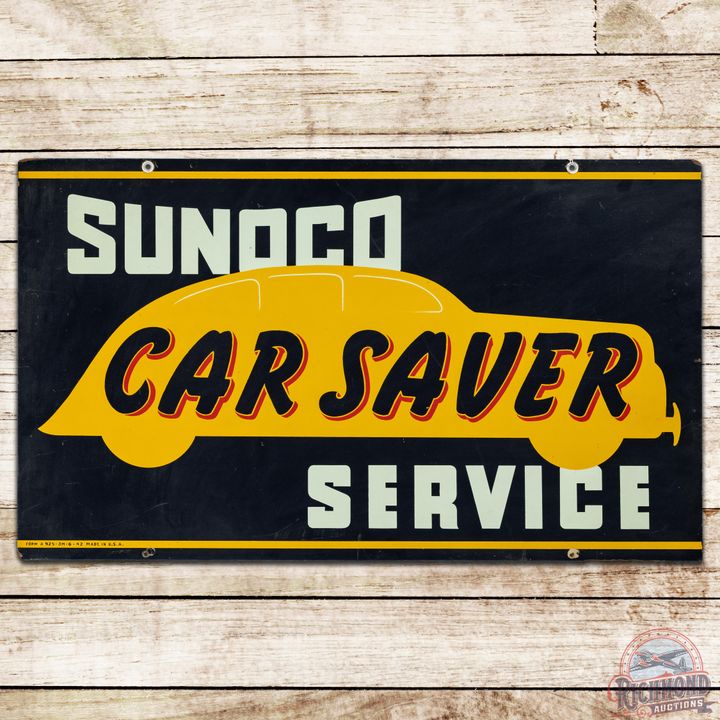 1942 Sunoco Car Saver Service WW2 Era Masonite Sign - 8.5