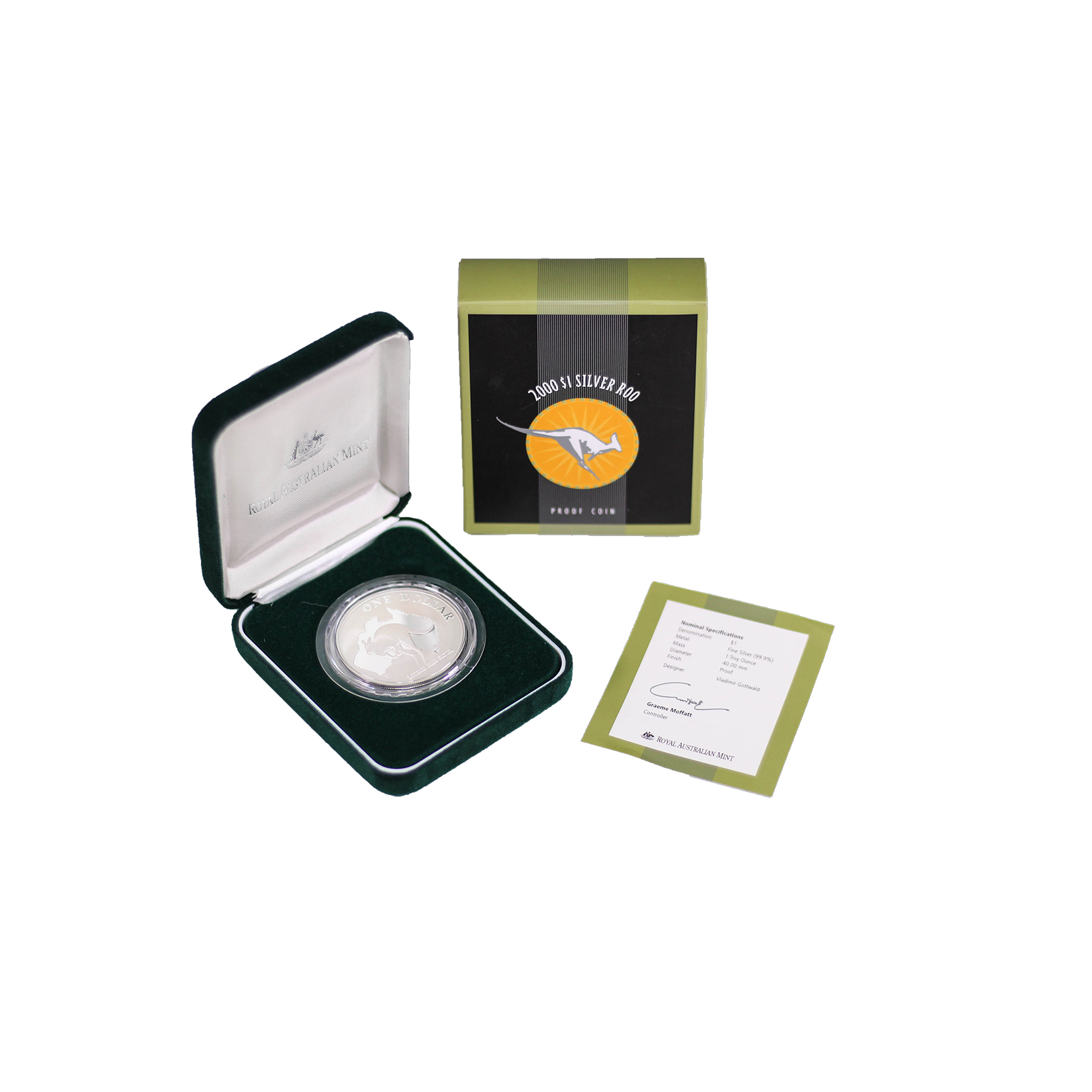2000 Royal Australian Mint $1 Silver Roo 1oz Proof Coin - Box & COA