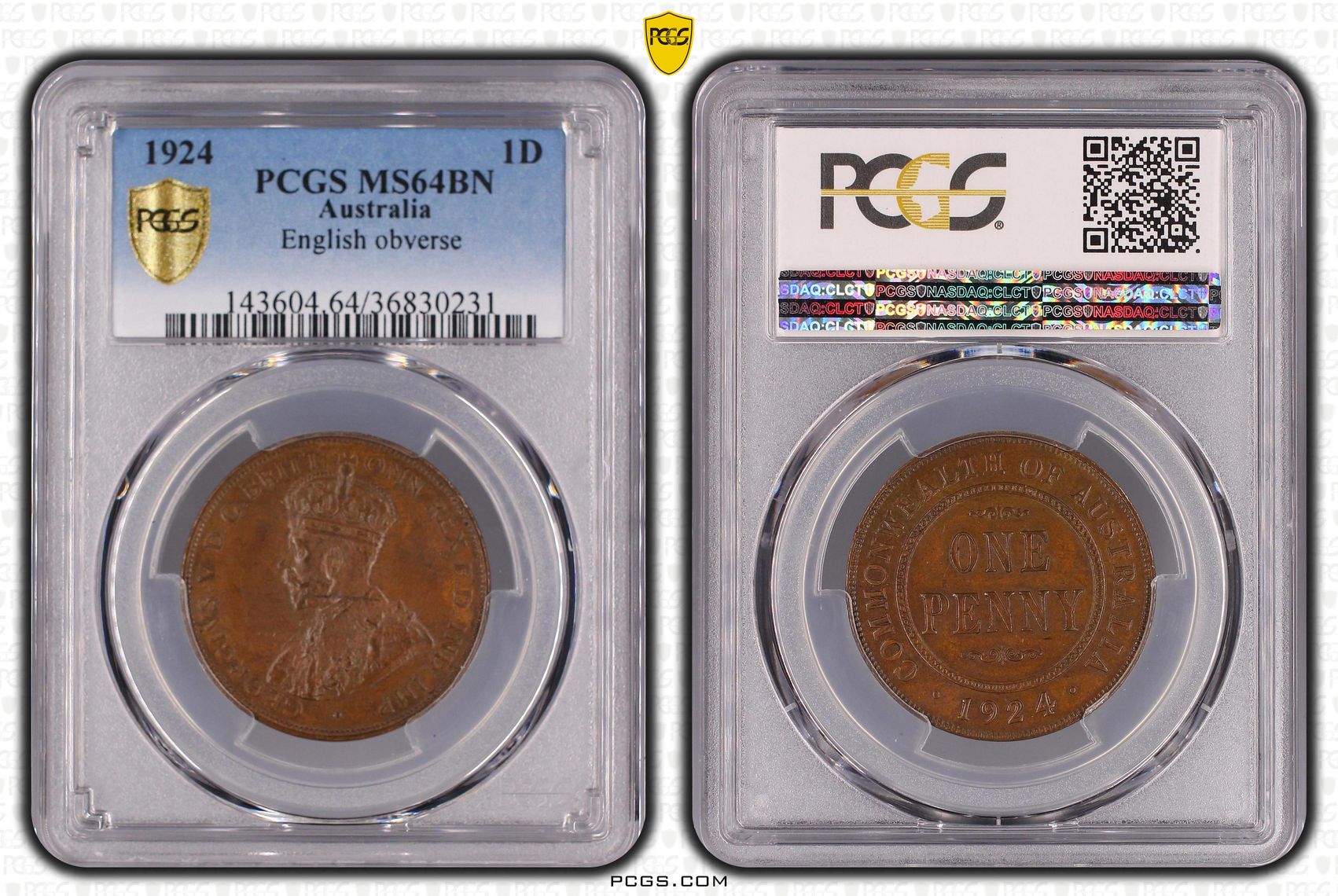 George V, English obverse, Penny, 1924, PCGS MS64BN