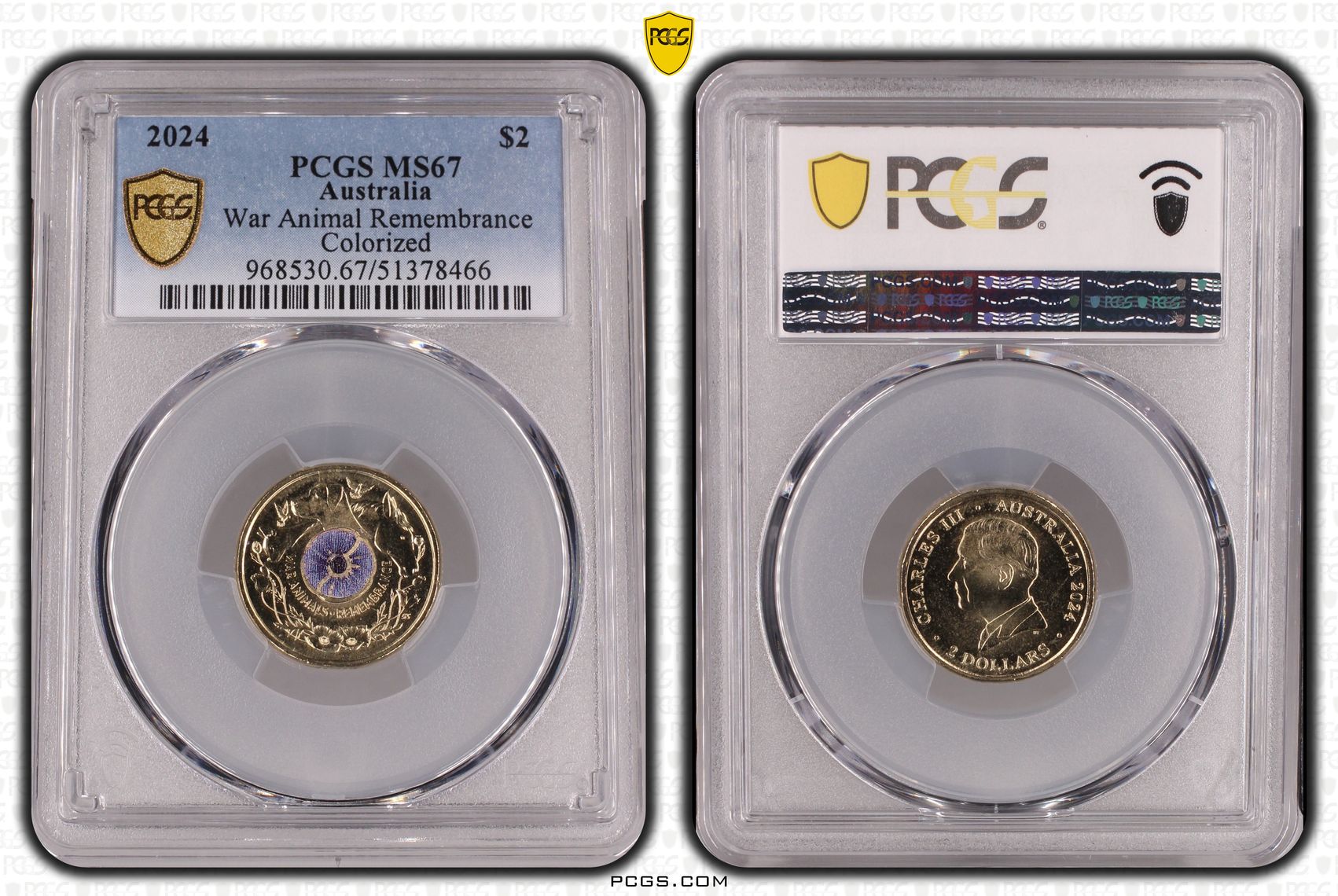 War Animal Remembrance Colorized, Two Dollar, 2024, PCGS MS67