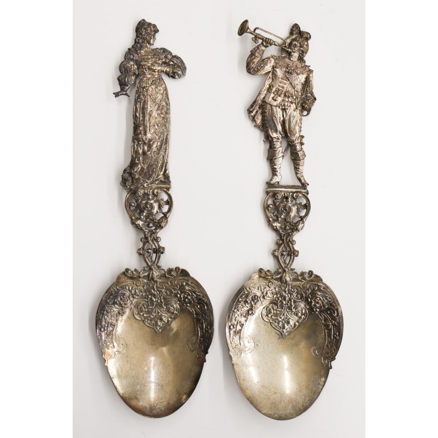 Pair of Ornate German Silver Figural Stem Servers