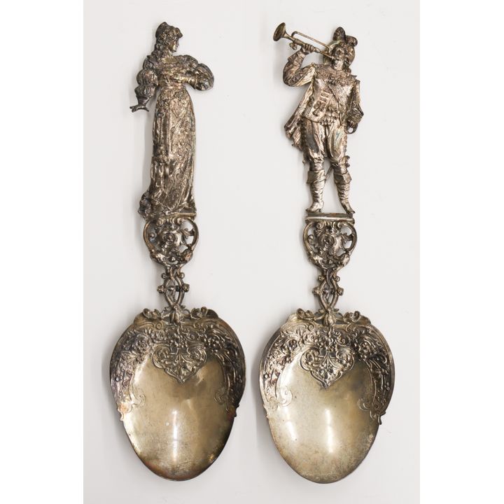 Pair of Ornate German Silver Figural Stem Servers