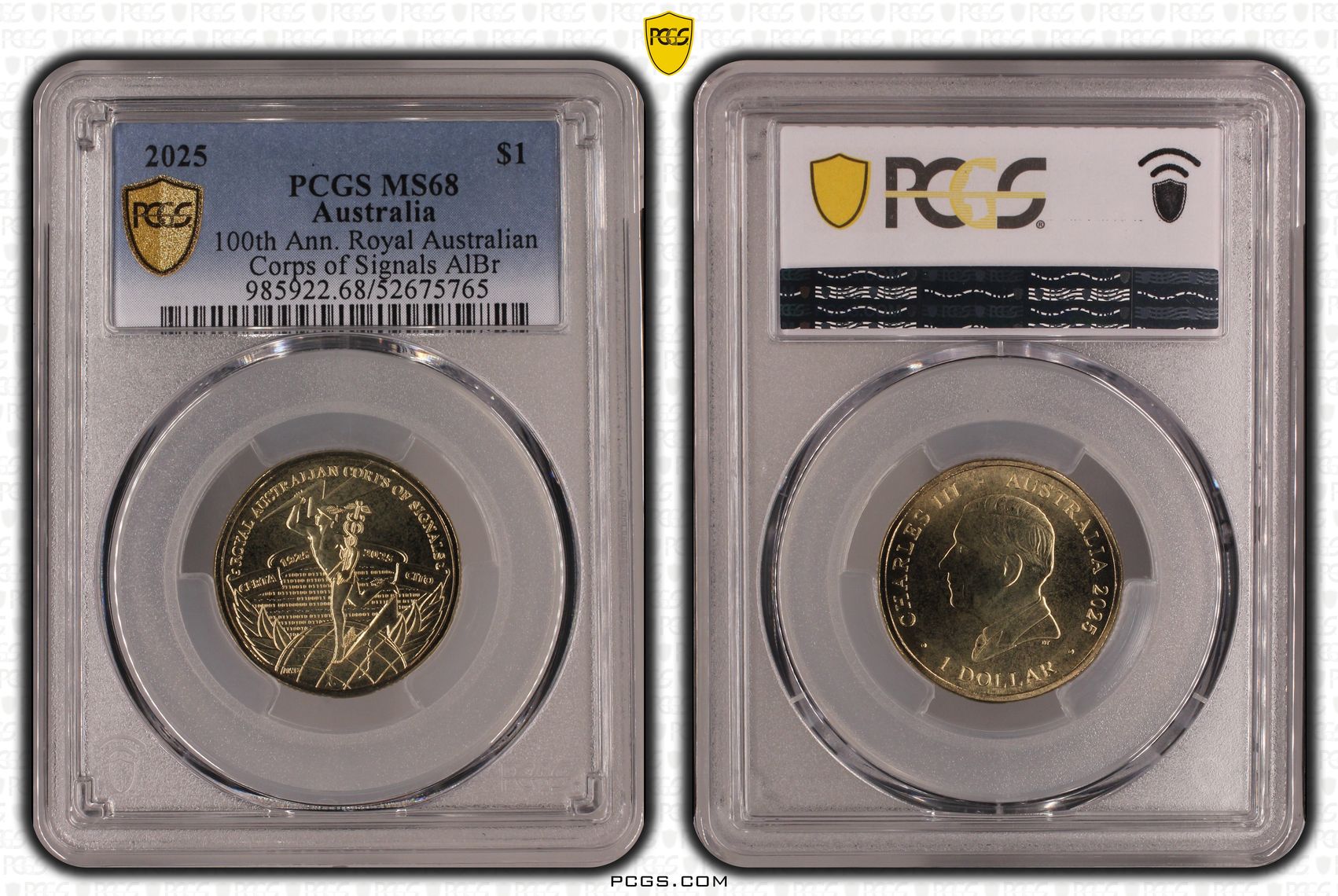100th Ann. Royal Australian Corps of Signals AlBr, One Dollar, 2025, PCGS MS68