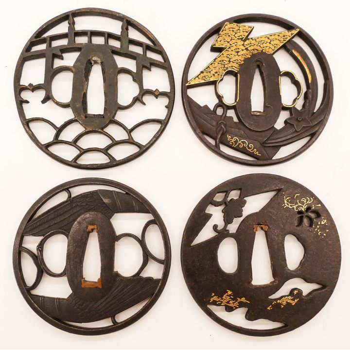 4pc Japanese Edo Pierced Steel Tsubas 3'' Each Approx.