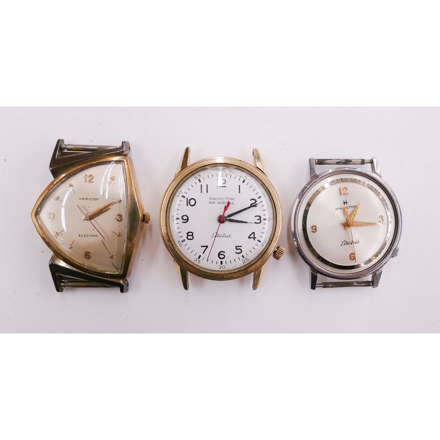 3pc Vintage Hamilton Electric Mens Wrist Watches. Includes RR Special. One missing crystal. Not tested.